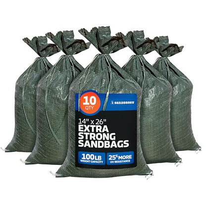 Sandbaggy - Heavy Duty Empty Sandbags For Flooding (14" X 26") - Poly Sand Bags For Flood Barrier, Weight, Construction, Earth Bag Homes - Reusable, UV Resistant - Tie Strings Attached (10 Bags) - size: 10 Count (Pack of 1)