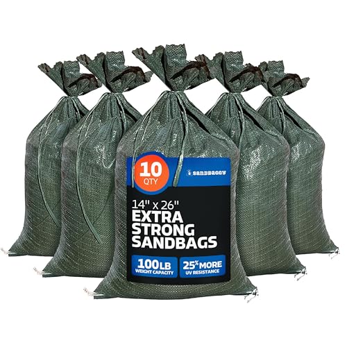 Sandbaggy - Heavy Duty Empty Sandbags For Flooding (14" X 26") - Poly Sand Bags For Flood Barrier, Weight, Construction, Earth Bag Homes - Reusable, UV Resistant - Tie Strings Attached (10 Bags) - size: 10 Count (Pack of 1)
