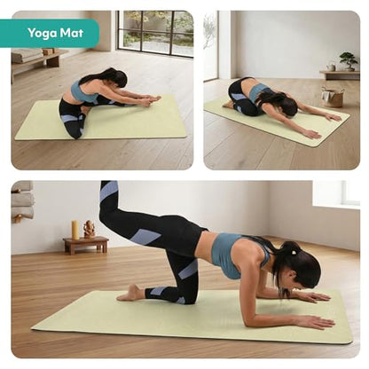 Yoga Mat Thick 5mm – Non Slip Exercise Mat Workout Surface, PU Natural Rubber Grip, Extra Large 183x68 cm Wide Design, Pilates Fitness Training, Includes Strap & Carry Bag - color: LIGHT MINT