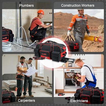 MELOTOUGH Rolling Tool Bag with Wheels,Large Capacity Tool Bag Organizer with Concealed Telescoping Handle for Electrician,Construction,HVAC,Technician (Red/Black) - color: Red/Black