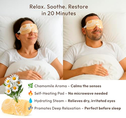 Acupressure Mat & Pillow Set + Chamomile Self‑Heating Steam Eye Mask (16 Pack) – Head‑to‑Toe Stress Relief, Pain Management & Sleep Support