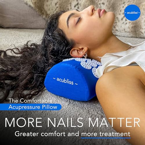 Premium Portable + Comfortable Acupressure Lumbar Cushion Pillow, 2,142 Acupuncture Pressure Points, Neck Pain Relief, Increased Energy, Relaxation, Drawstring Bag, 15x6x4", Blue - color: Blue - Pillow