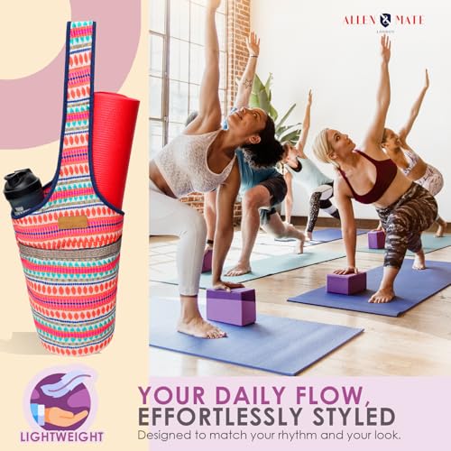 ALLEN & MATE 100% Cotton Canvas Yoga Mat Bag, Fits Mats up to 72 In Long and 7.5 In Thick, Wide Shoulder Strap, Zip Pocket, Blue Stripe - color: Orange Stripe