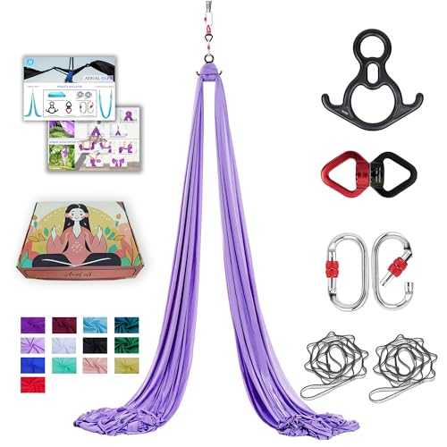 11 Yards Aerial Silks for home aerial yoga hammock Aerial Silks Kit | Aerial silks for gymnastics aerial yoga swing starter set - color: LIGHT PURPLE