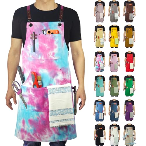 Kitchen Apron, Work Apron, Canvas Apron, Phantom Blue | Multiple Pockets, Gardening, Painting, BBQ, Carpenter, Sizes M to XXL - color: Phantom Blue