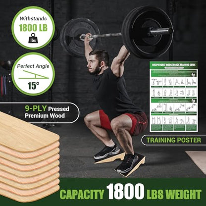 Squat Wedge Block, 1800 LBS Capacity, Wooden Squat Wedge for Heel Elevation