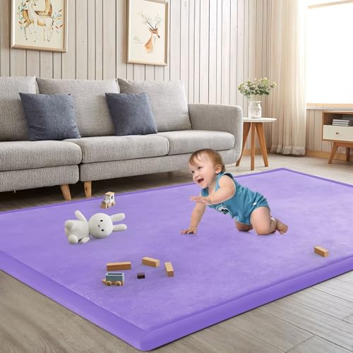 Baby Play Mat for Floor Nursery Muscle Mat Area Playroom Rug 39"x59" Elastic Foam 1.3" Thick Crawling Mat for Babies,Toddlers, Infants,Kids (Lavender) - color: Lavender, size: 39"x59"