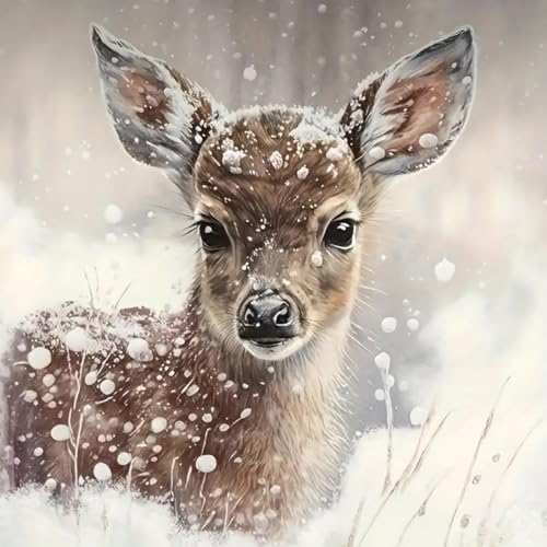 MOMDEDP Deer Diamond Painting Kits for Adults, 5D Winter Snowflake Full Drill Diamond Art, DIY Small Deer Diamond Art Kit Gem Art for Home Decor 12 x 12 inch Animal