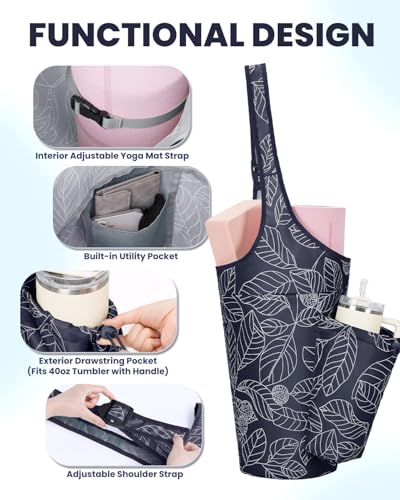 sportsnew Yoga Mat Bag for Women with 40oz Water Bottle Pocket, Pilates Bag - color: Navy Blue