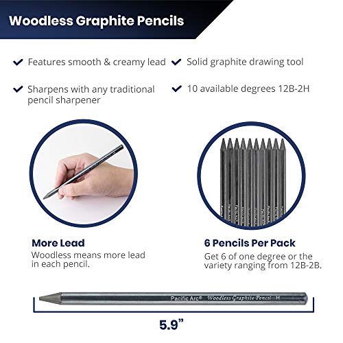 Pacific Arc Woodless Graphite Pencil 6 Pack Set, 12B, 10b, 8B, 6B, 4B, & 2B, for Sketching, Drawing, Coloring and Art - color: Set of 6