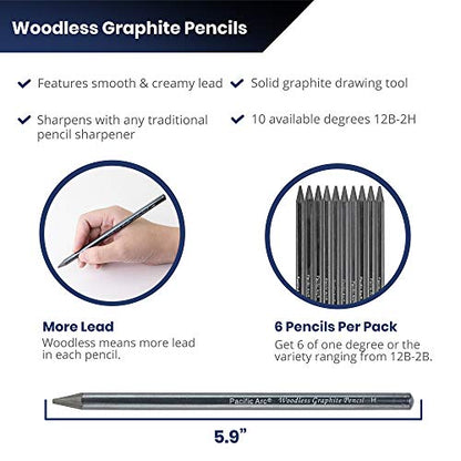 Pacific Arc Woodless Graphite Pencil 6 Pack Set, 12B, 10b, 8B, 6B, 4B, & 2B, for Sketching, Drawing, Coloring and Art - color: Set of 6