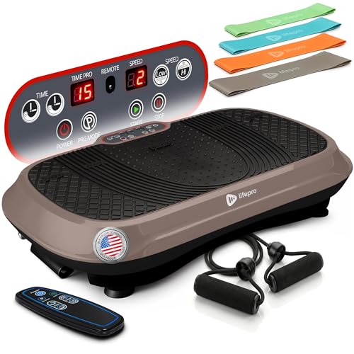Lifepro Waver Vibration Plate Exercise Machine with 99 Speeds & 10 Presets | Resistance Bands, Non-Slip Surface, 330 lbs Capacity — Vibration Plate for Lymphatic Drainage, Body Toning, Full-Body Workout - color: Brown