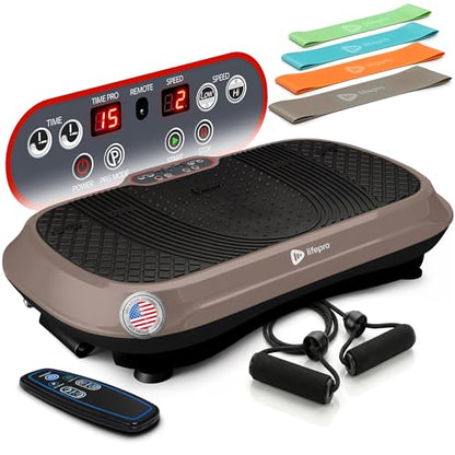 Lifepro Waver Vibration Plate Exercise Machine with 99 Speeds & 10 Presets | Resistance Bands, Non-Slip Surface, 330 lbs Capacity — Vibration Plate for Lymphatic Drainage, Body Toning, Full-Body Workout - color: Brown