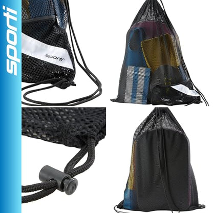 Sporti Mesh Swim Bag Drawstring Backpack, Equipment Bags For Swimmer - color: Mesh Black, style: 2. Mesh Bag With Zipper Pocket
