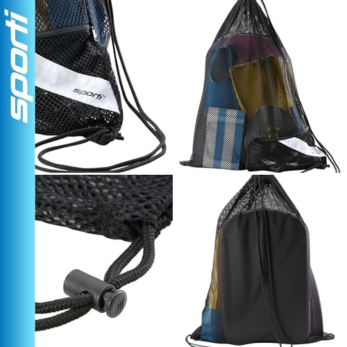Sporti Mesh Swim Bag Drawstring Backpack, Equipment Bags For Swimmer - color: Mesh Black, style: 2. Mesh Bag With Zipper Pocket