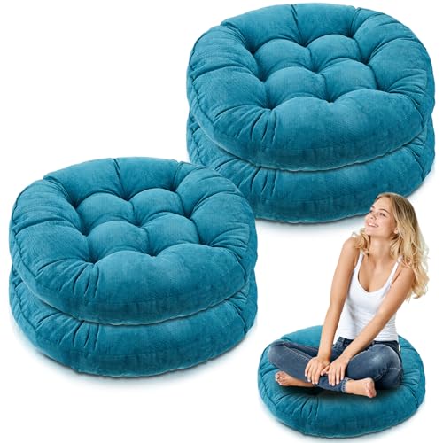 Jerify Aquamarine 4 Pcs Large Floor Pillow Cushion,Round 22 x 22 | Round Square Flexible Seating Floor Meditation Pillow for Classroom Adult Picnic Party Learning Daycare School Reading Corner - color: Aquamarine, size: Round 22 x 22