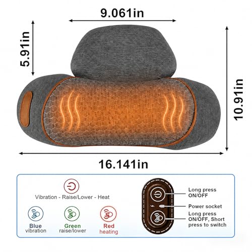Pillow Massage Neck Hump 3-in-1 Massager Pillow with Heat, Deep Tissue Relief Neck Traction, Cervical Support Hump Corrector for Women and Men, Memory Foam Support Dark Gray