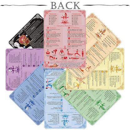 PapaLegba 7+1 Waterproof Chakra Cards Set, Durable Double-Sided Guide Deck & Chart for Yoga, Meditation, Reiki & Energy Balance – Includes Healing Crystals, Aromatherapy, Affirmations & Yoga Poses