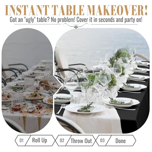 Disposable Table Cloth Plastic, 54In x 300Ft Black Plastic Tablecloth Roll | Black Tablecloth Roll PEVA, Waterproof Premium Table Cover Roll with Slide Cutter for Banquet, Party, Birthday, Festival - color: Black, size: 54" x 3600" (Rectangular)
