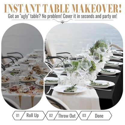 Disposable Table Cloth Plastic, 54In x 300Ft Black Plastic Tablecloth Roll | Black Tablecloth Roll PEVA, Waterproof Premium Table Cover Roll with Slide Cutter for Banquet, Party, Birthday, Festival - color: Black, size: 54" x 3600" (Rectangular)