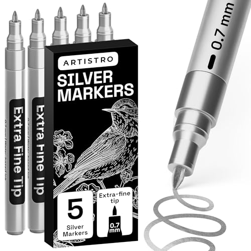 ARTISTRO Silver Paint Pens - Extra-Fine Tips - Set of 5 | Acrylic Paint Markers, Water-Based, For Rock, Glass, Ceramic, Wood, Tire, Fabric, Metal, Canvas, Marking, Painting - color: Silver, style: Extra Fine Tip