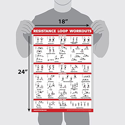 QUICKFIT Resistance Loop Bands Workout Poster - LAMINATED - Exercise Chart for Resistance Band Loops - 18" x 24" - color: LAMINATED