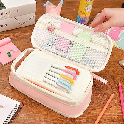 YOKUMA Cute Pencil Case for Girls Big Capacity Pencil Pouch Bag Box,Pink | Expandable,Cute,Durable Zipper,Lightweight,Aesthetic,Back to School Supplies Gift for Kids Students College Adults Preppy - color: Pink