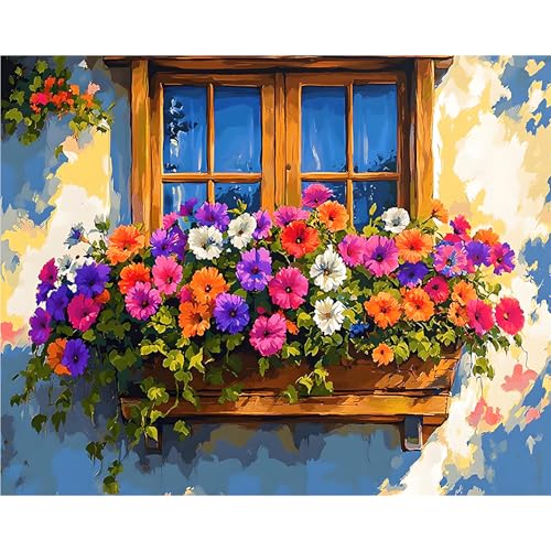 Paint by Numbers Kit for Adults, Flower Window DIY Painting Kit, 16x20 Inch | Window Paint by Numbers for Adults Beginners, Without Frame, Relaxing Hobby, Floral Wall Art, Home Decor, Creative Gift - color: CYOP1P10
