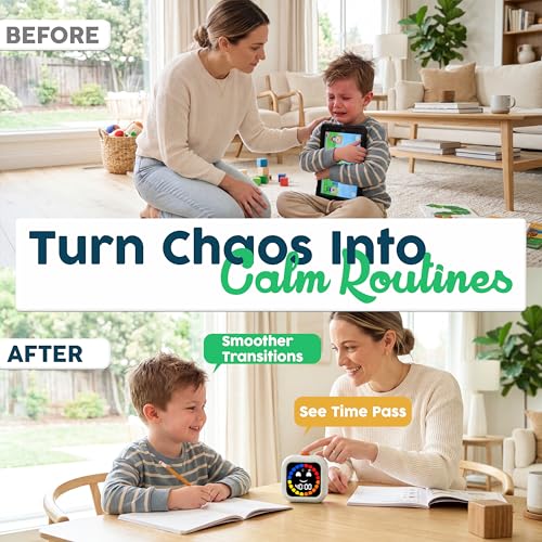 Digital Visual Timer for Kids - Calmer Routines & Transitions | Silent, Rechargeable, 99-Min Clock, Alarm, Countdown & Count-up; For Classroom, Home & Therapy - Builds Focus & Independence - color: White