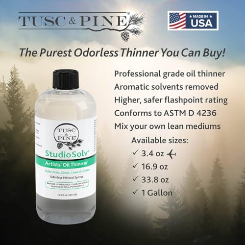 Tusc & Pine StudioSolv™ Odorless Mineral Spirits 33.8oz (1L) | Purified Odor-Free Spirit Solvent For Thinning Oils, Artists, Painting Thinner, Professionals, & More!