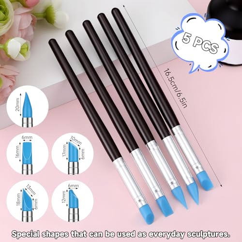 HJZHII 15 Pcs Silicone Clay Sculpting Tool, Modeling Dotting Tool | Polymer Clay Tools Dual-End Rubber Pens Modeling Dotting Tools for Painting DIY Handicraft Silicone Brush Sculpture Pottery