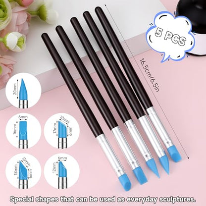 HJZHII 15 Pcs Silicone Clay Sculpting Tool, Modeling Dotting Tool | Polymer Clay Tools Dual-End Rubber Pens Modeling Dotting Tools for Painting DIY Handicraft Silicone Brush Sculpture Pottery