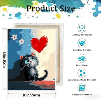 Paint by Numbers Kit for Adults,Love Cat DIY Paint by Number With Frame | Paint by Number for Beginner,Adult Paint by Number,HD Color Canvas,DIY Tool Kits,Stress Relief Craft,Great Gift,10X12 inch - color: MT6064
