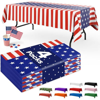 Niuara American Flag Plastic Table Cloth Disposable, 4 Pack, 54 x 108 in | Rectangle, 6 ft Tables, 4th of July, Independence Day, Memorial Day - color: American Flag, size: 54" x 108" - 4 Packs