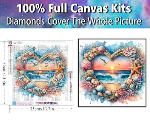Clendo Beach Diamond Art Kits for Adults - 5D Diamond Painting for Adults, Full Drill Diamond Dots Gem Painting Kit for Wall Home Decor Arts Craft 14x14 inch - color: G7294