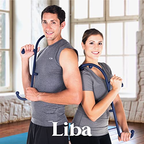 LiBa Back and Neck Massager Trigger Point Hook Therapy Tool Navy | Manual massage hook for pain relief, handheld back neck shoulder massager targets trigger points, ergonomic therapy - color: C. Navy