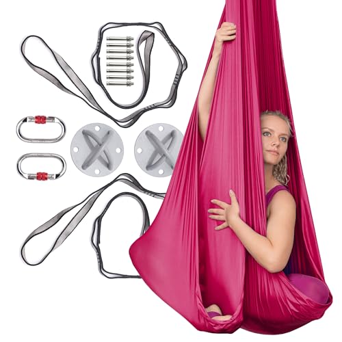 AyuHome Aerial Silks Yoga Swing Aerial Hammock Kit for Home | Premium aerial silks yoga swing kit with rigging hardware for aerial yoga, gymnastics, and home fitness - color: Aerial silk - Wine Red - New