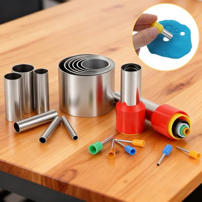 Quilax 52 Pcs Stainless Steel Polymer Clay Cutters, Multi-Size Round Circle Cutters for Pottery, Earring Jewelry Making, DIY Crafts and Clay Sculpting Tools