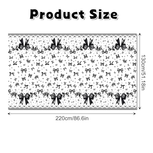 1Pc Black Bowknot Party Plastic Tablecloth 54 x 87 Inch Long Table Cover, Bow Tie Party Tablecover for Dark Style Theme Kids Baby Shower Birthday Dinner Picnic Kitchen Event - color: Black Bowknot