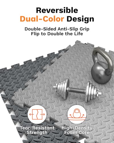 AIRHOP Upgraded 0.79" Extra Thick 48 Sq Ft High-Density Eva Foam Exercise Gym Mats, 12 Pcs Large Interlocking Puzzle Floor Tiles (24"x24") for Home Gym - color: Black/Gray
