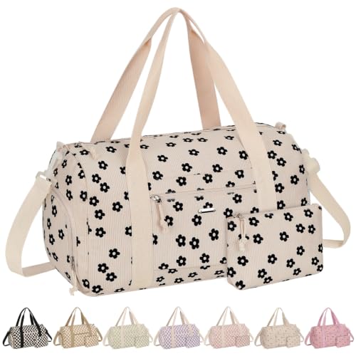 Vankor Gym Bag for Women, 17.5 inch Sports Duffle Bag with Shoe Compartment - color: Corduroy Black Flower