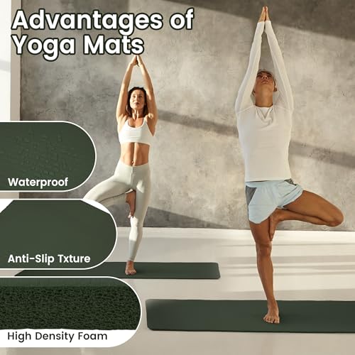 Fitvids Yoga Mat, 1/2-Inch Extra Thick High Density Exercise Mat, Anti-Tear Exercise Yoga Mat with Carrying Strap, Suitable for Various Yoga Exercises - color: Green Jasper