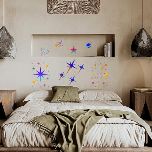 18 PCS Large Star Stencil for Painting Reusable Paint Stencils for Walls Twinkle Star Wall Drawing Stencils for Painting on Wood Craft Canvas Fabric Home Decoration - style: 18 PCS Star