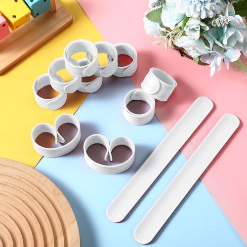 Gemscream 12 Pcs Silicone Slap Bracelets DIY Slap Bands Party Favors Bulk Blank Soft Wristband Wrist Snap Band for Craft Project DIY Painting Birthday Party Halloween Christmas - color: White