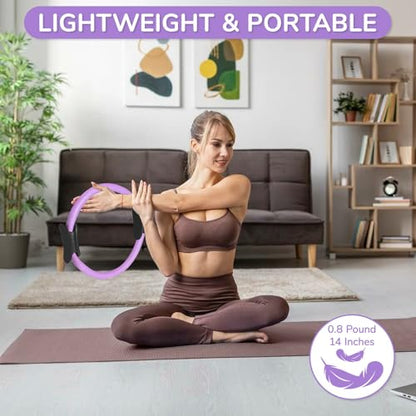 TOPZGLEEY Pilates Ring and Ball Set with Resistance Bands - Pilates Equipment for Home Workout - 14'' & 12'' Pilates Rings, 2 Pilates Balls, 5 Resistance Bands,Guide