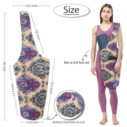 Yoga Mat Bag Yoga Tote Bag with Large Pocket and Zipper Pocket Yoga Mat Bag Carrier Fit Most Size Mats and All You Stuff - color: off white pink blue