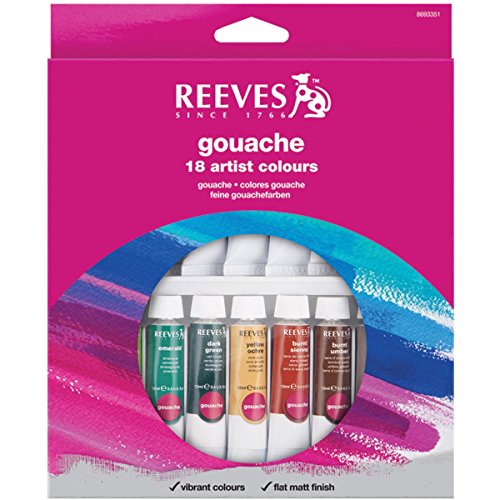 Reeves 18-Pack Gouache Color Tube Set, 10ml - size: 18 Tubes, style: Gouache Colour