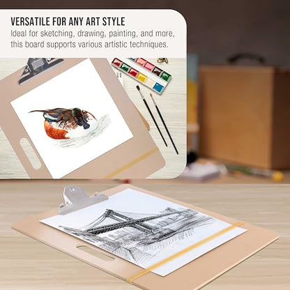 U.S. Art Supply 11" x 17" Artist Sketch Tote Board - Lightweight Hardboard | Drawing Board with Handle, Clip & Rubber Band for Art, Sketching, Travel, Studio - size: 11" x 17"