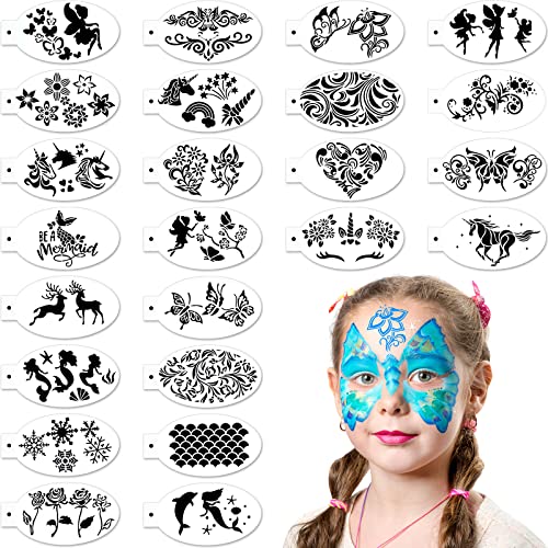 Chinco 24 Pieces Face Paint Stencils Face Body Tattoo Templates Painting Stencils for Kids Holiday Halloween Makeup Body Art Tattoos(Graceful Style) - color: Graceful Style