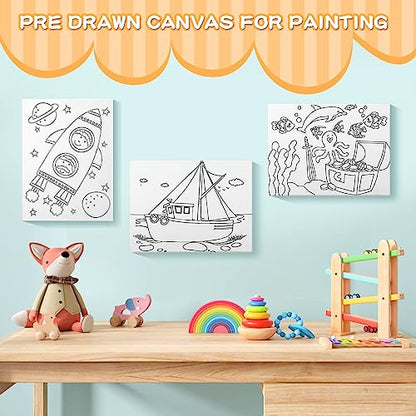 Fulmoon 36 Pcs Pre Drawn Canvas for Painting for Adults Preprinted Bulk 7.8 x 5.8 Inch Pre-Stenciled Painting Canvas Panels for DIY Party Favor Gift Activities, 12 Style